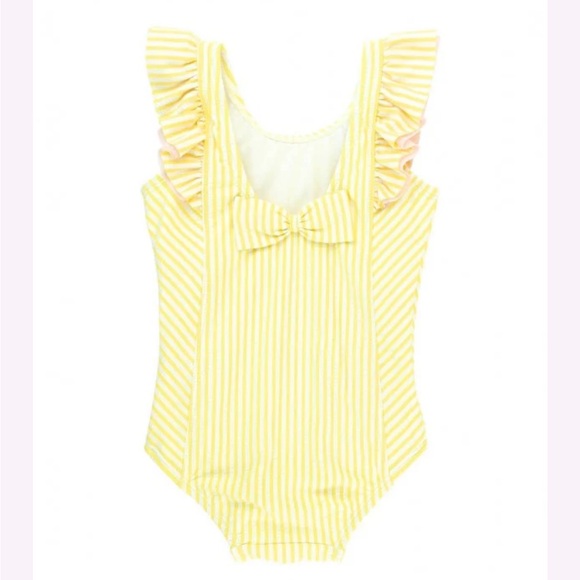 Rufflebutts Banana Seersucker Waterfall One Piece - Picture 3 of 5